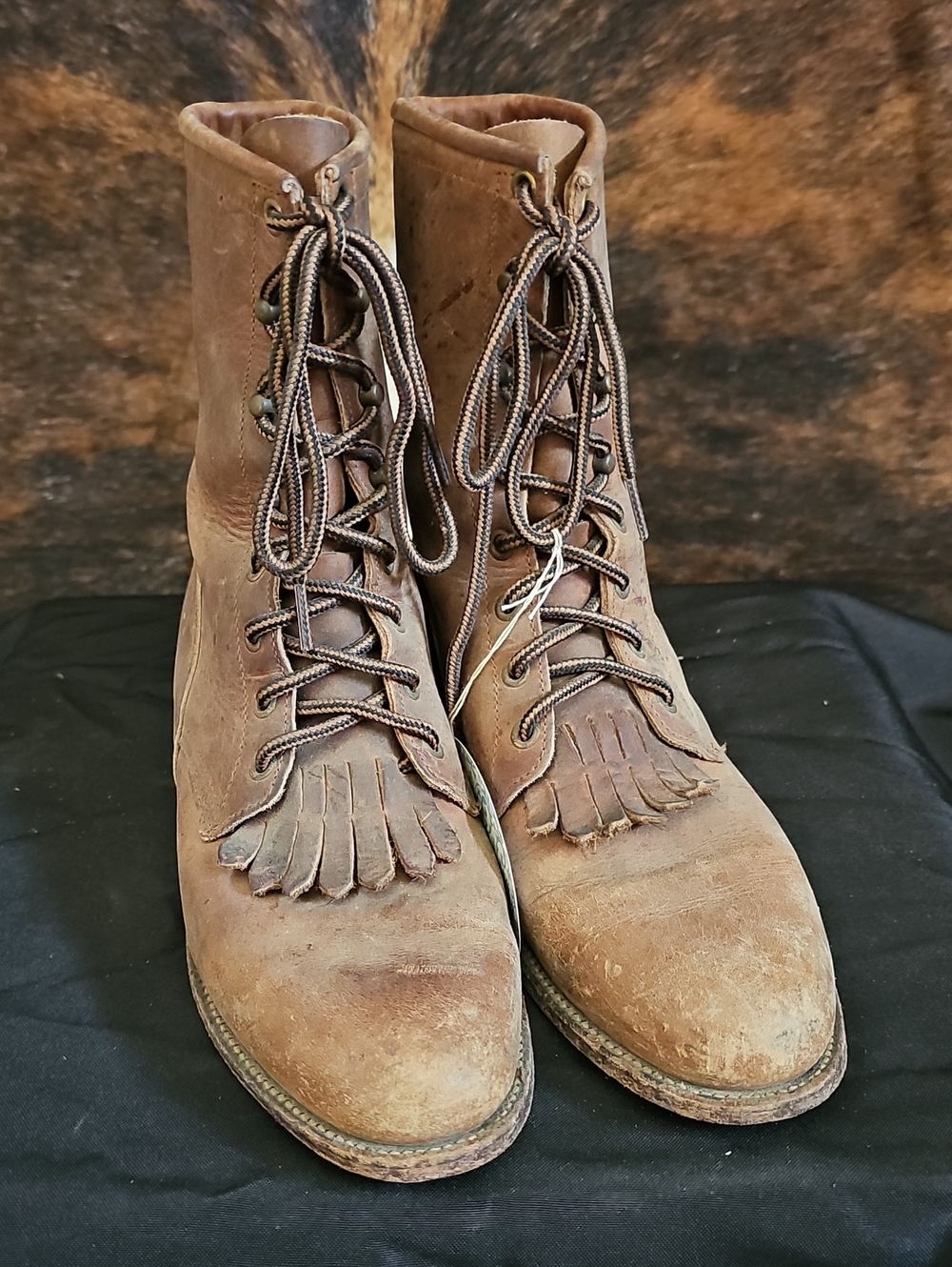 Justin Brown Leather Lace-Up Rope Boots